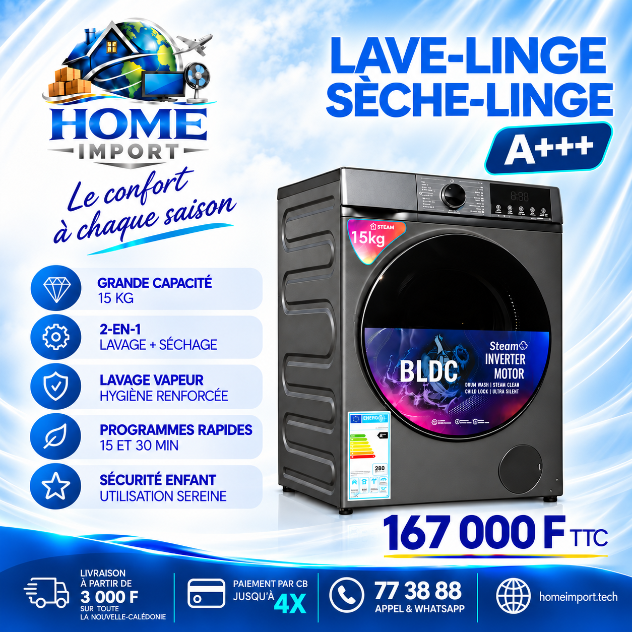 Combiné Machine a laver Sèche Linge 15 kg