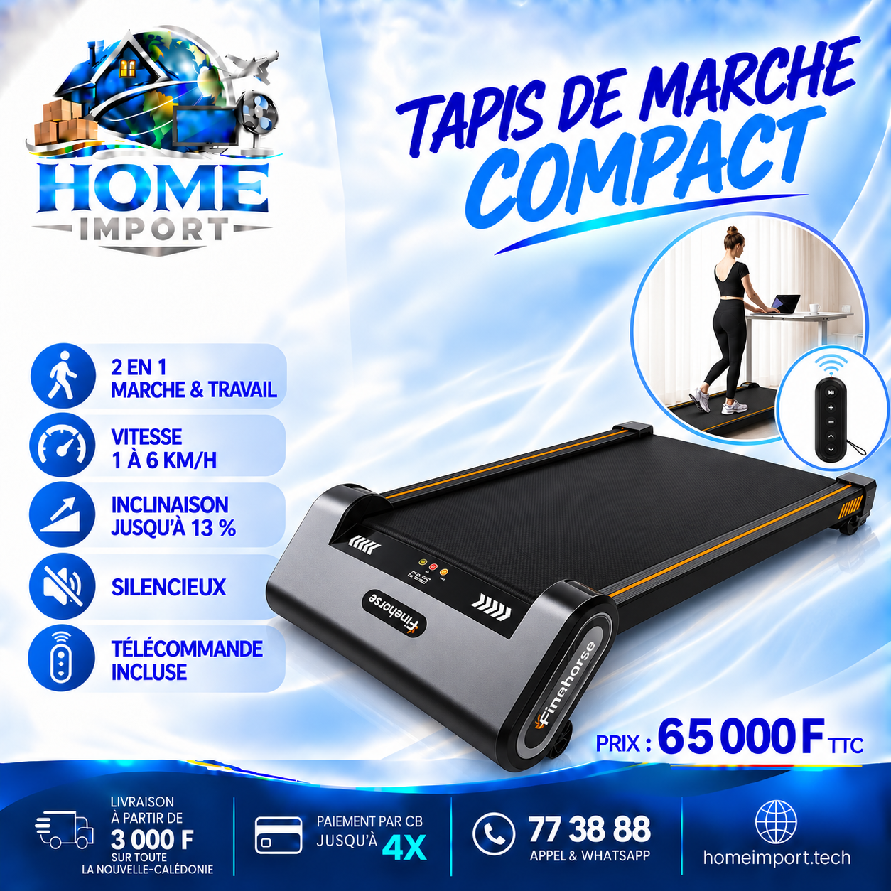 Tapis de marche compact inclinable