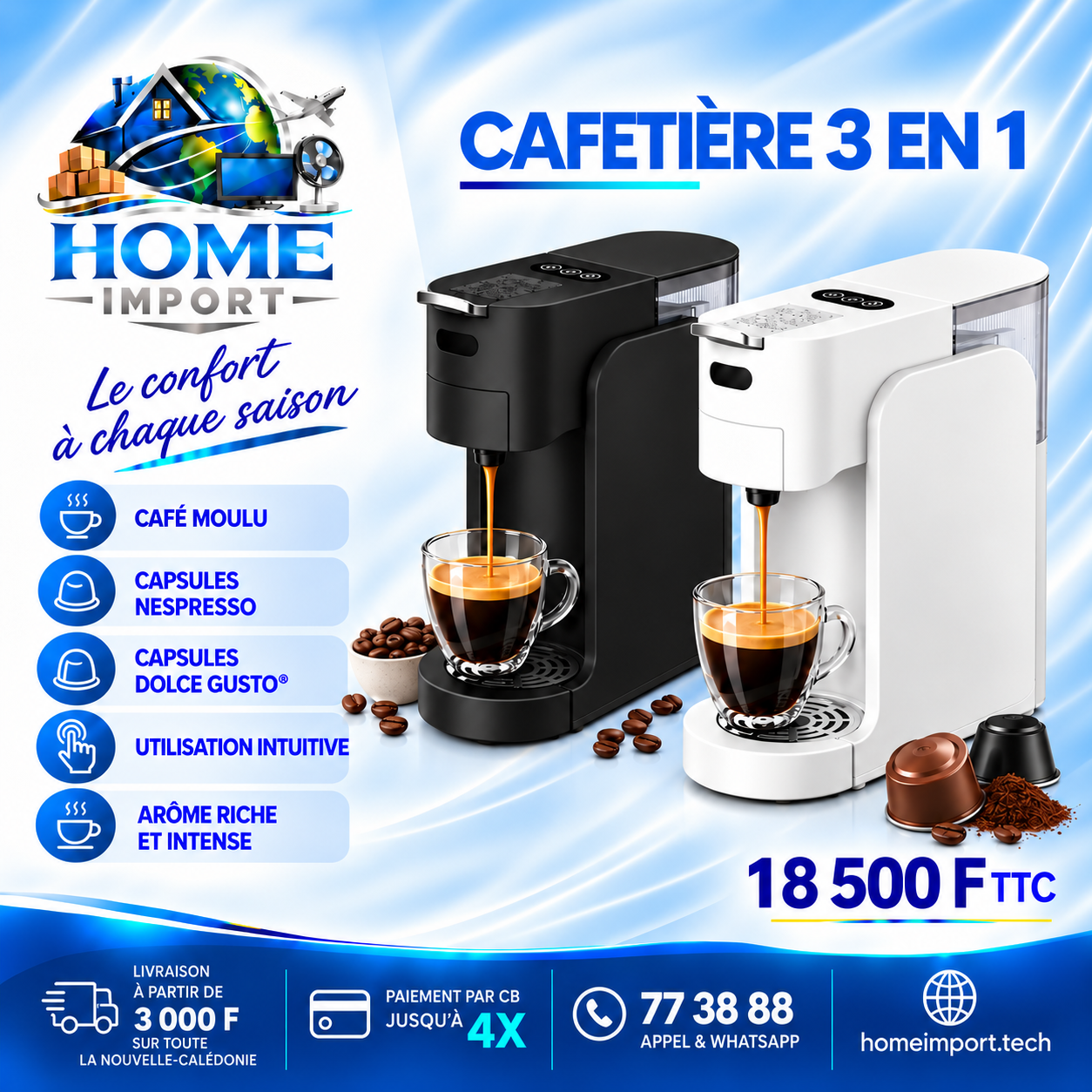 Machine a café expresso Noir 3 en 1